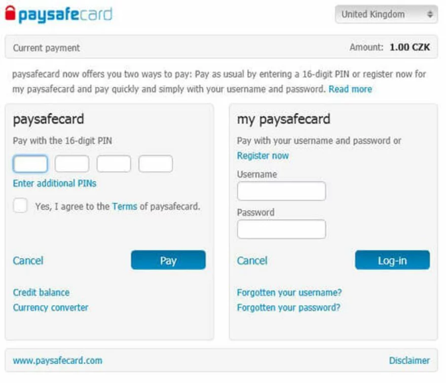 Paysafecard platba