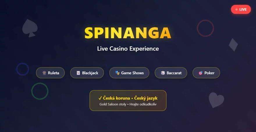 Spinanga live casino: ruleta, blackjack a game shows naživo ♠️