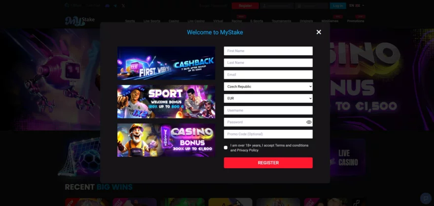 MyStake casino registrace