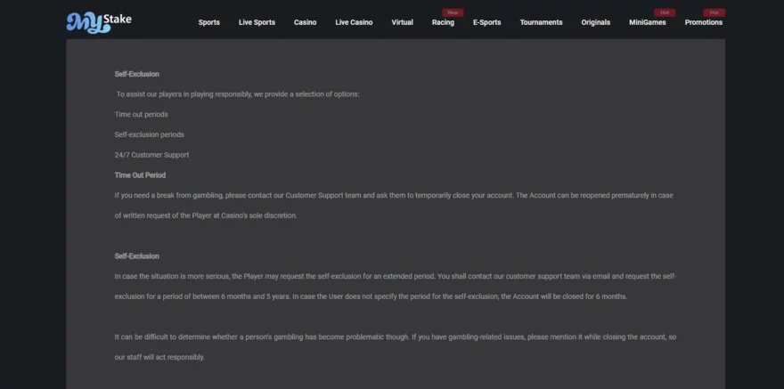 MyStake sebevyloučení