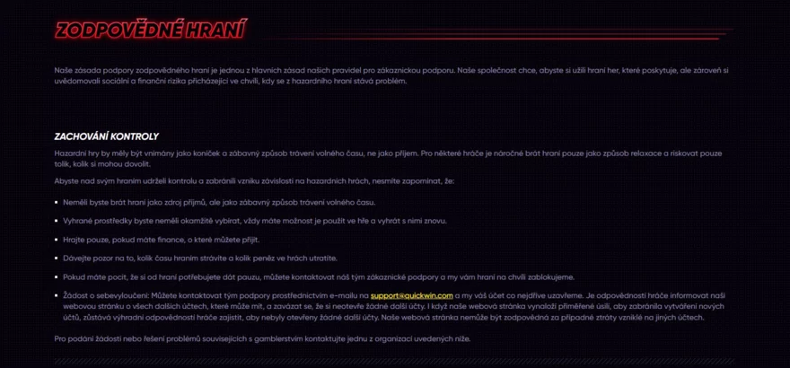 Quickwin zodpovědné hraní