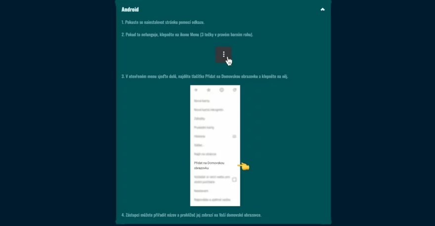 Spinanga webová aplikace: Android
