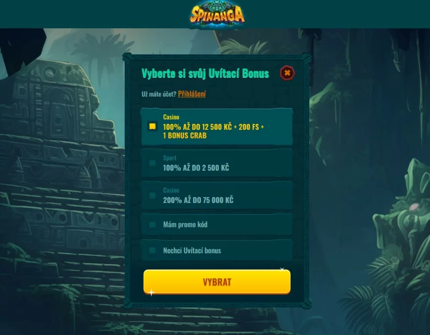 Spinanga uvítací bonus