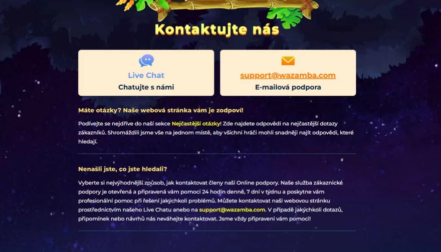 Wazamba zákaznická podpora