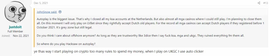 Online casino fórum vlákno - příspěvek