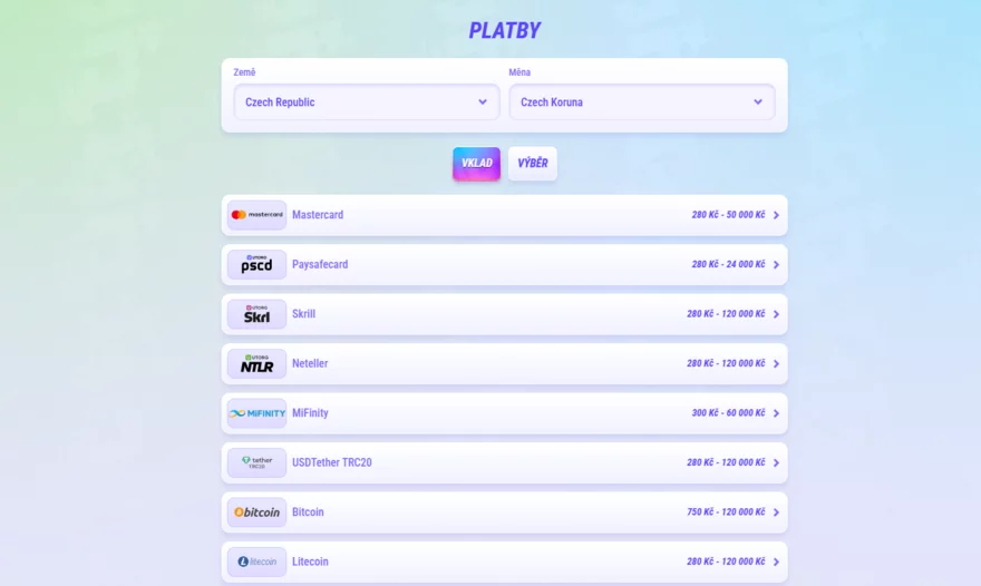FunBet platební metody
