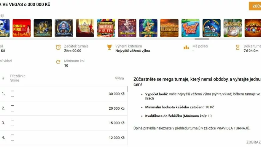 Tipsport Vegas turnaj - 300: bitva ve Vegas o 300 000 Kč